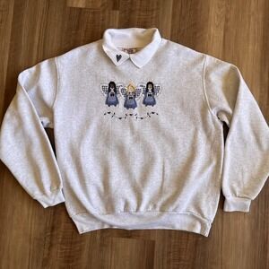 Top Stitch By Morning Sun Sweatshirt Womens Large Gray Angel Embroidered